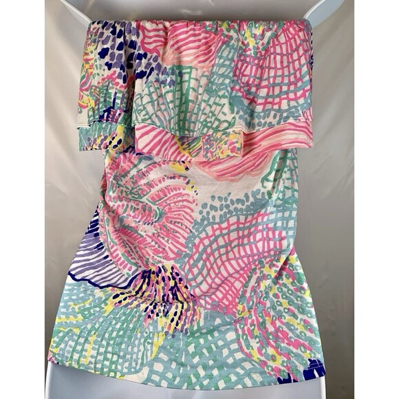 Lilly Pulitzer Rilo Pink Purple Floral Strapless Ruffle Tube Top Size Womens XS - Picture 5 of 5